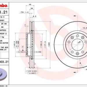 Disc frana PEUGEOT RIFTER 1.6 HDi 92 diesel 92 cai BREMBO 09.8303.21