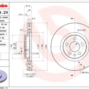 Disc frana PEUGEOT EXPERT caroserie (222) 1.9 D diesel 70 cai BREMBO 09.9609.24
