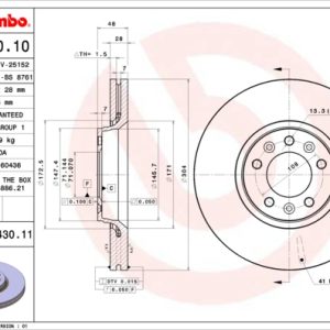 Disc frana PEUGEOT EXPERT TEPEE (VF3X_) 2.0 HDi 120 4x4 diesel 120 cai BREMBO 09.A430.10