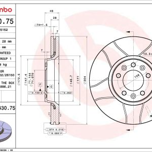 Disc frana PEUGEOT EXPERT TEPEE (VF3X_) 2.0 HDi 120 4x4 diesel 120 cai BREMBO 09.A430.75