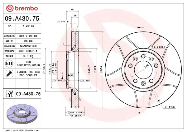 Disc frana PEUGEOT EXPERT TEPEE (VF3X_) 2.0 HDi 120 4x4 diesel 120 cai BREMBO 09.A430.75
