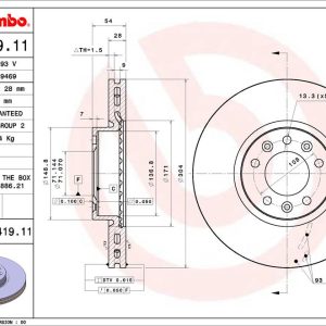 Disc frana PEUGEOT EXPERT bus (V_) E-EXPERT electric 136 cai BREMBO 09.D419.11