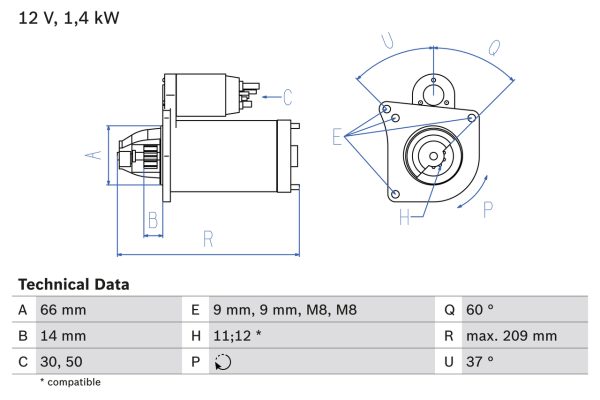 Electromotor PEUGEOT EXPERT platou / sasiu 1.6 HDi 90 8V diesel 90 cai BOSCH 0 986 021 651