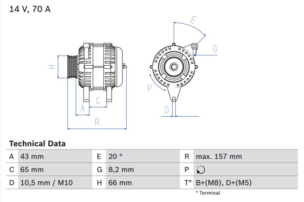 Alternator PEUGEOT EXPERT (224_) 1.9 TD diesel 90 cai BOSCH 0 986 038 740
