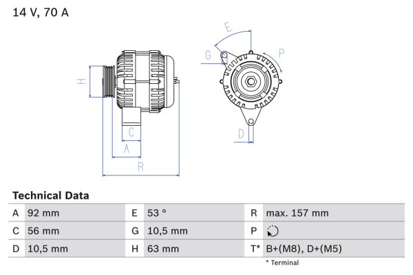 Alternator PEUGEOT EXPERT (224_) 1.9 D diesel 70 cai BOSCH 0 986 039 760