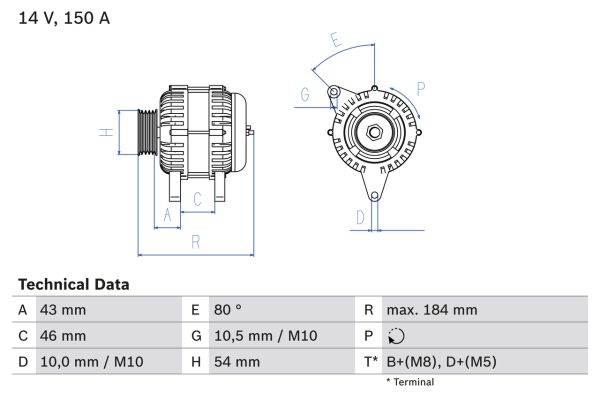 Alternator PEUGEOT EXPERT (224_) 2.0 HDI 16V diesel 109 cai BOSCH 0 986 044 400