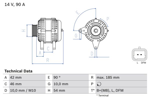 Alternator PEUGEOT EXPERT platou / sasiu 1.6 HDi 90 8V diesel 90 cai BOSCH 0 986 080 190