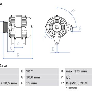 Alternator PEUGEOT EXPERT caroserie (VF3A_, VF3U_, VF3X_) 2.0 HDi 130 4x4 diesel 128 cai BOSCH 0 986 082 240