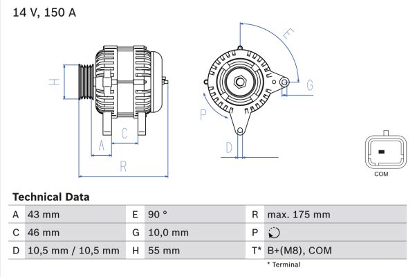 Alternator PEUGEOT EXPERT caroserie (VF3A_, VF3U_, VF3X_) 2.0 HDi 130 4x4 diesel 128 cai BOSCH 0 986 082 240