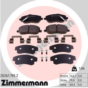 Placute frana PEUGEOT EXPERT caroserie (222) 2.0 HDI diesel 109 cai ZIMMERMANN 20261.190.2
