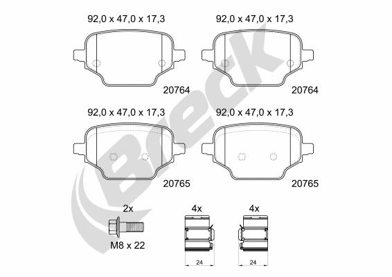 Placute frana PEUGEOT RIFTER 1.5 BlueHDi 130 diesel 130 cai BRECK 20764 00 704 00