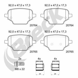 Placute frana PEUGEOT RIFTER 1.6 HDi 92 diesel 92 cai BRECK 20764 00 704 00