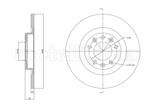 Disc frana PEUGEOT EXPERT caroserie (V_) E-EXPERT electric 136 cai METELLI 23-1760C
