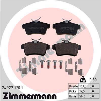Placute frana PEUGEOT RCZ 1.6 THP 270 benzina 270 cai ZIMMERMANN 24922.170.1