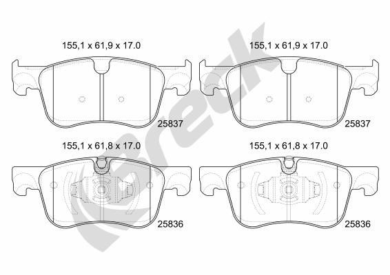 Placute frana PEUGEOT RIFTER 1.5 BlueHDi 130 diesel 130 cai BRECK 25836 00 701 00