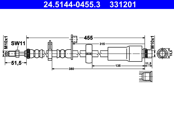 Furtun frana PEUGEOT EXPERT TEPEE (VF3X_) 2.0 HDi 130 4x4 diesel 128 cai ATE 24.5144-0455.3