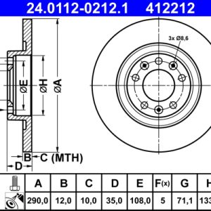 Disc frana PEUGEOT EXPERT bus (V_) 2.0 BlueHDi 145 diesel 144 cai ATE 24.0112-0212.1