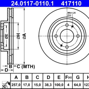 Disc frana PEUGEOT ION Electric electric 48 cai ATE 24.0117-0110.1
