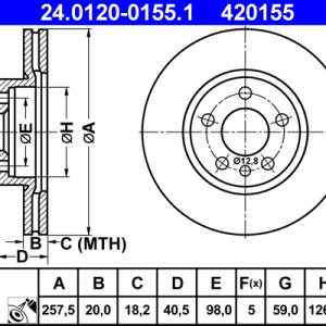 Disc frana PEUGEOT EXPERT caroserie (222) 1.9 D diesel 70 cai ATE 24.0120-0155.1