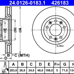 Disc frana PEUGEOT RIFTER 1.6 HDi 92 diesel 92 cai ATE 24.0126-0183.1