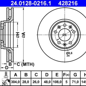 Disc frana PEUGEOT EXPERT TEPEE (VF3X_) 2.0 HDi 120 4x4 diesel 120 cai ATE 24.0128-0216.1