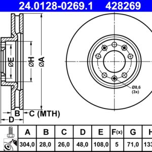 Disc frana PEUGEOT RIFTER 1.6 HDi 92 diesel 92 cai ATE 24.0128-0269.1