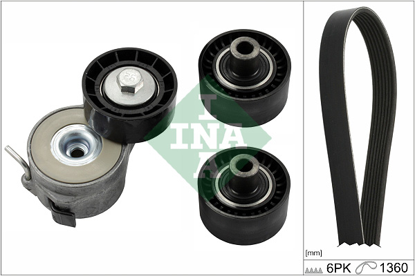 Set curea transmisie cu caneluri PEUGEOT BIPPER TEPEE 1.4 HDi diesel 68 cai INA 529 0404 10