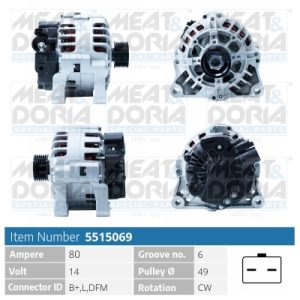 Alternator PEUGEOT EXPERT caroserie (222) 1.9 D 70 diesel 69 cai MEAT DORIA 5515069