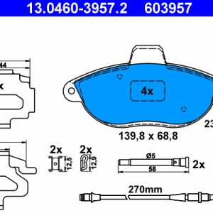 Placute frana PEUGEOT EXPERT caroserie (222) 1.9 D 70 diesel 69 cai ATE 13.0460-3957.2