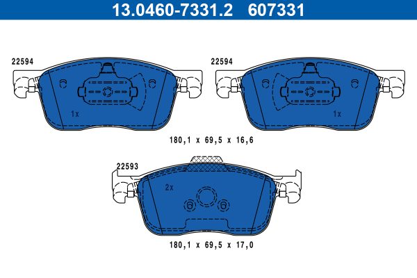 Placute frana PEUGEOT EXPERT caroserie (V_) 2.0 BlueHDi 145 diesel 144 cai ATE 13.0460-7331.2