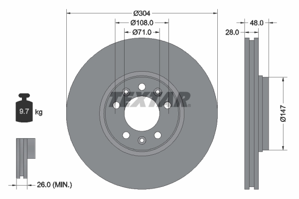 Disc frana PEUGEOT EXPERT platou / sasiu 2.0 16V (X_RFH) benzina 140 cai TEXTAR 92157003