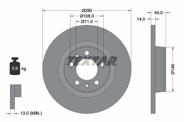 Disc frana PEUGEOT EXPERT caroserie (VF3A_, VF3U_, VF3X_) 2.0 HDi 120 diesel 120 cai TEXTAR 92157100