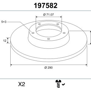 Disc frana PEUGEOT EXPERT caroserie (V_) E-EXPERT electric 136 cai VALEO 197582
