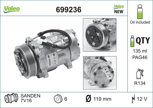 Compresor climatizare PEUGEOT EXPERT platou / sasiu (223) 1.9 D diesel 69 cai VALEO 699236