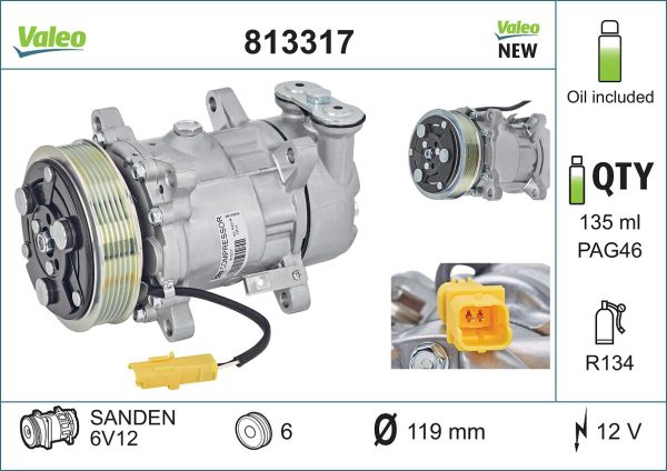 Compresor climatizare PEUGEOT BIPPER (AA_) 1.4 HDi diesel 68 cai VALEO 813317