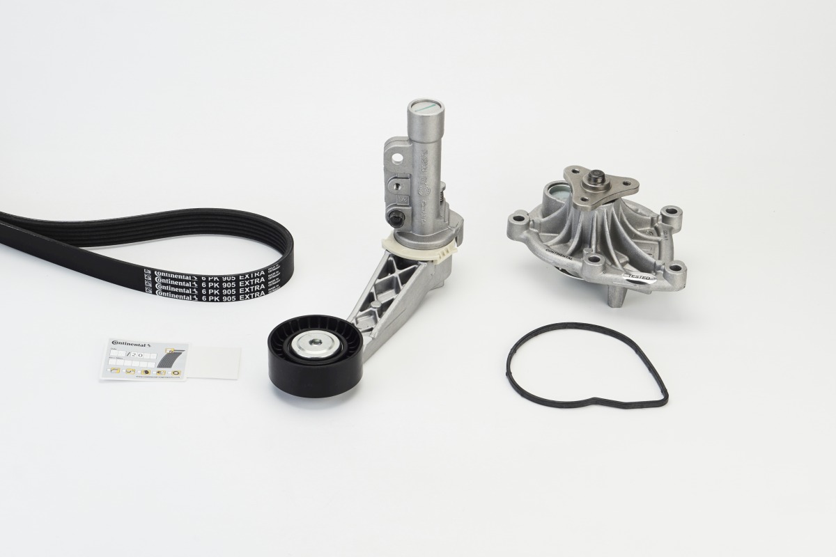 Pompa apa + Set curea transmisie cu caneluri PEUGEOT RCZ 1.6 16V benzina 200 cai CONTITECH 6PK905 EXTRA WP1