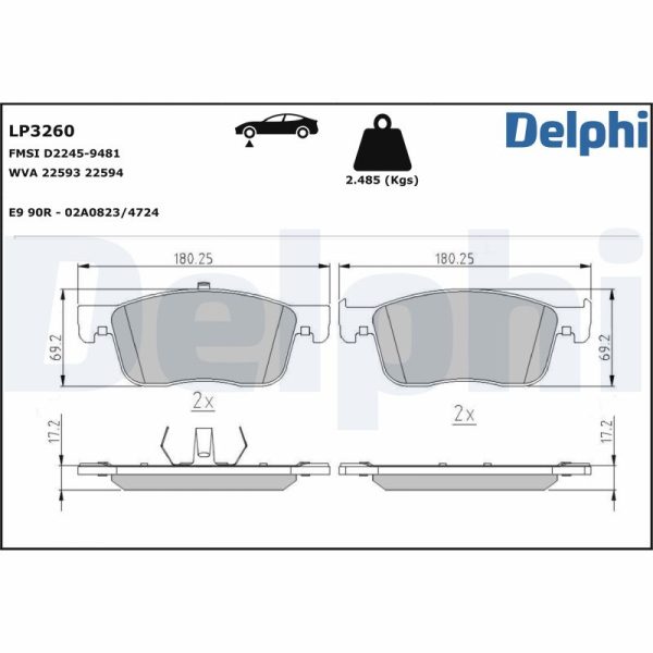 Placute frana PEUGEOT EXPERT platou / sasiu (V_) E-EXPERT electric 136 cai DELPHI LP3260