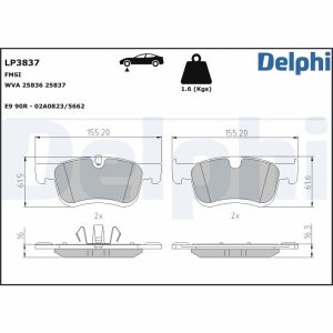 Placute frana PEUGEOT RIFTER 1.5 BlueHDi 75 (ECYHW) diesel 75 cai DELPHI LP3837