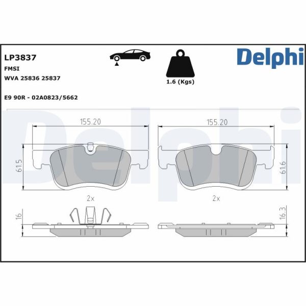 Placute frana PEUGEOT RIFTER 1.6 HDi 92 diesel 92 cai DELPHI LP3837