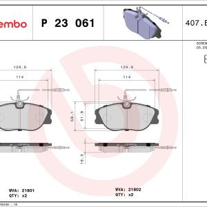 Placute frana PEUGEOT EXPERT platou / sasiu (223) 1.9 TD diesel 90 cai BREMBO P 23 061
