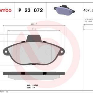 Placute frana PEUGEOT EXPERT caroserie (222) 1.9 D diesel 70 cai BREMBO P 23 072