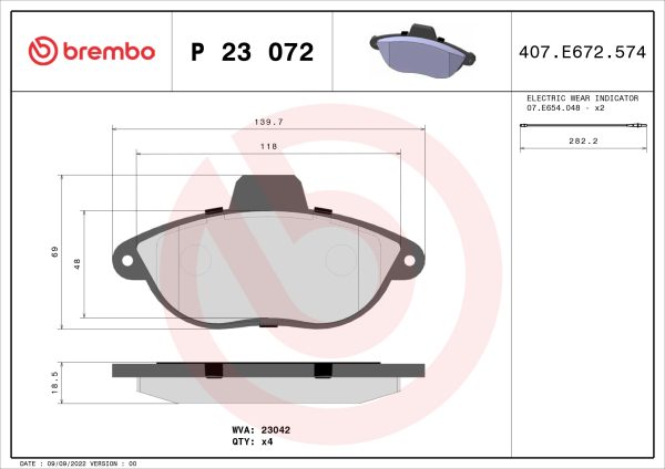 Placute frana PEUGEOT EXPERT caroserie (222) 1.9 D diesel 70 cai BREMBO P 23 072