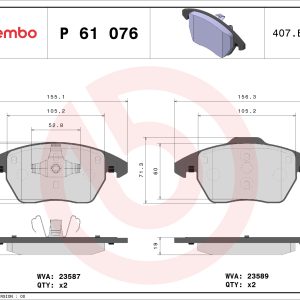 Placute frana PEUGEOT RCZ 1.6 16V benzina 156 cai BREMBO P 61 076