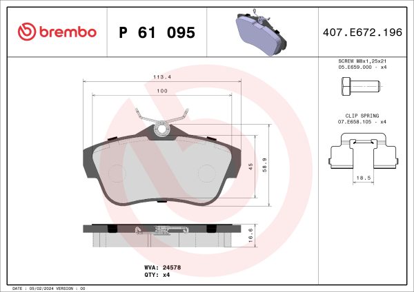Placute frana PEUGEOT EXPERT TEPEE (VF3X_) 1.6 HDi 90 8V diesel 90 cai BREMBO P 61 095