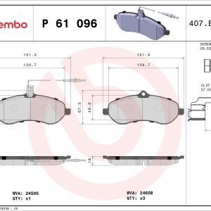 Placute frana PEUGEOT EXPERT caroserie (VF3A_, VF3U_, VF3X_) 2.0 16V benzina 140 cai BREMBO P 61 096
