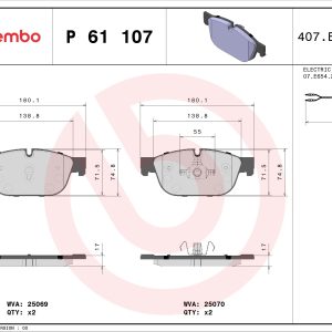 Placute frana PEUGEOT RCZ 1.6 16V benzina 200 cai BREMBO P 61 107