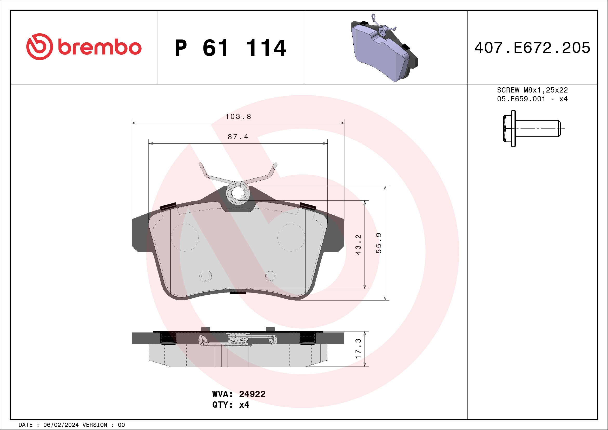 Placute frana PEUGEOT RCZ 1.6 16V benzina 200 cai BREMBO P 61 114X