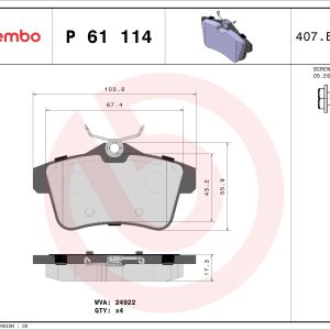 Placute frana PEUGEOT RCZ 1.6 THP 270 benzina 270 cai BREMBO P 61 114X