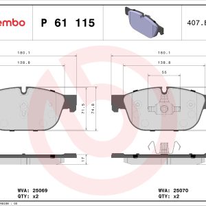 Placute frana PEUGEOT RCZ 2.0 HDi diesel 163 cai BREMBO P 61 115