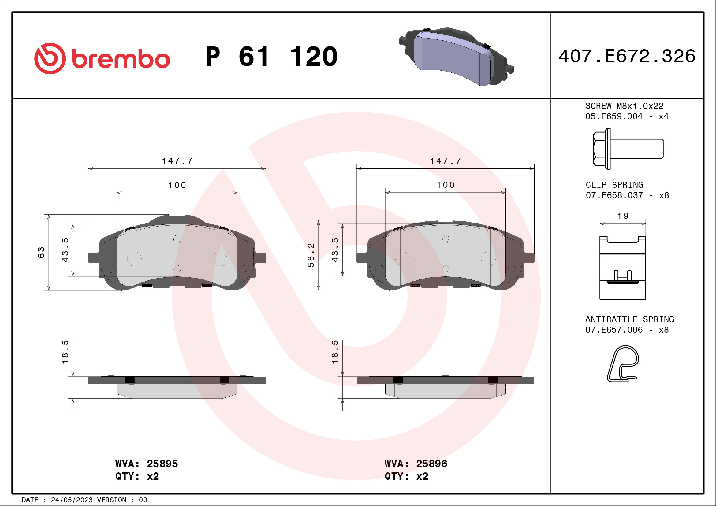 Placute frana PEUGEOT RIFTER 1.5 BlueHDi 130 diesel 130 cai BREMBO P 61 120